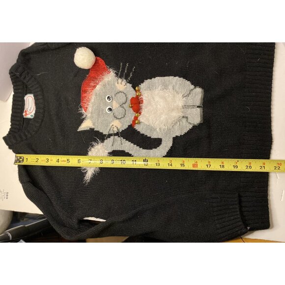 Atmosphere Christmas Cat 3D Black Acrylic Nylon Sweater Womans UK XS US 0-2 Ugly - Picture 4 of 9